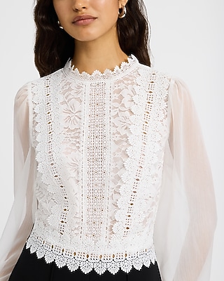 Lace Color Block Crew Neck Long Sleeve Romper