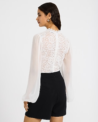 Lace Color Block Crew Neck Long Sleeve Romper