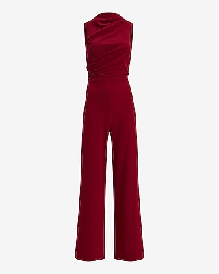 Mock Neck Draped Wide Leg Jumpsuit