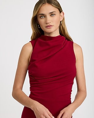 Mock Neck Draped Wide Leg Jumpsuit