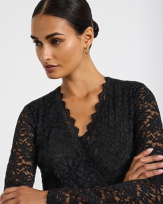 Lace V-Neck Long Sleeve Wrap Wide Leg Jumpsuit