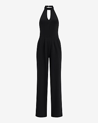 Halter Keyhole Drop Waist Wide Leg Jumpsuit