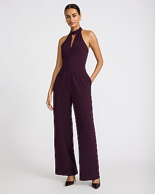 Halter Keyhole Drop Waist Wide Leg Jumpsuit - thumbnail 5