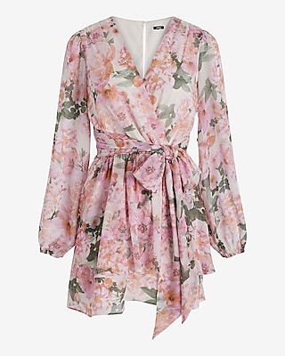 Floral V-Neck Surplice Tie Waist Romper