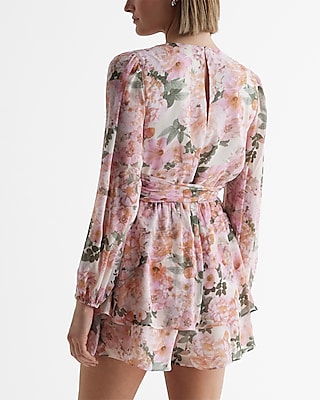 Floral V-Neck Surplice Tie Waist Romper