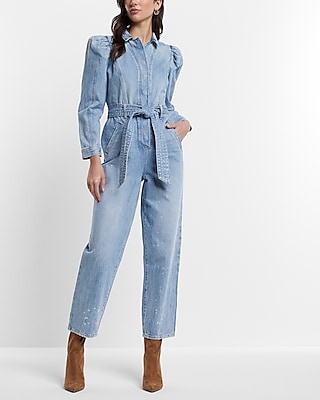 Short Sleeve Medium Wash Denim Jumpsuit