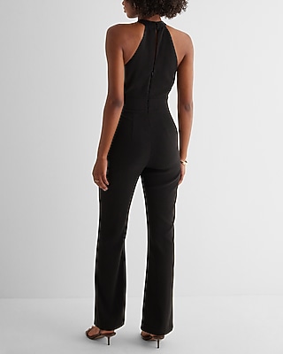 Twist Halter Neck Flare Leg Jumpsuit