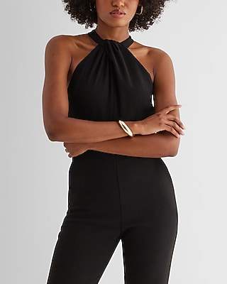 Twist Halter Neck Flare Leg Jumpsuit
