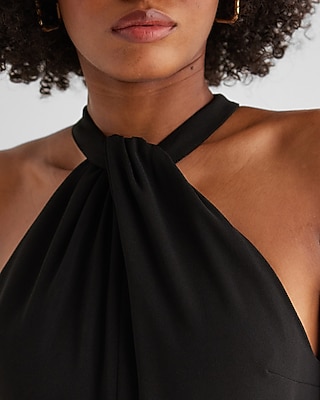 Twist Halter Neck Flare Leg Jumpsuit