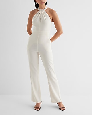 Twist Halter Neck Flare Leg Jumpsuit