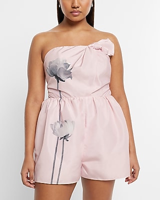 Strapless Floral Knot Bow Romper | Express