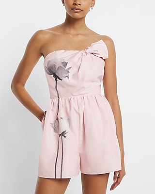 Strapless Floral Knot Bow Romper | Express