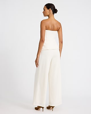 Strapless Tailored Button Front Wide Leg Jumpsuit