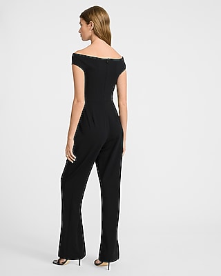Crepe Off The Shoulder Cutout Wide Leg Jumpsuit