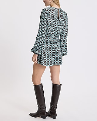 Printed Tie Wrap Long Sleeve Romper