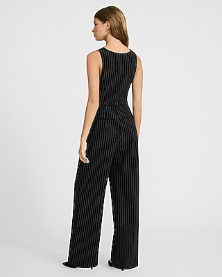 Pinstripe Tailored Vest Wide Leg Jumpsuit