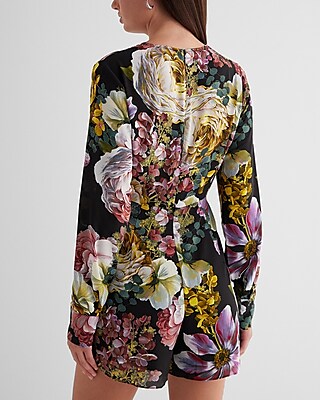 Floral V-Neck Long Sleeve Twist Front Romper