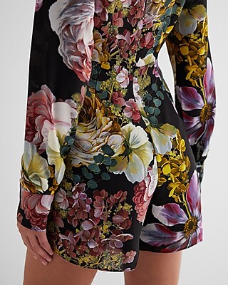 Floral V-Neck Long Sleeve Twist Front Romper