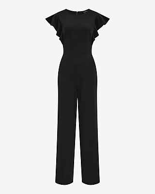 Crew Neck Flutter Sleeve Wide Leg Jumpsuit with Pockets - image 3