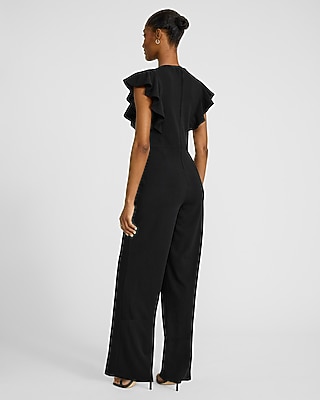 Crew Neck Flutter Sleeve Wide Leg Jumpsuit with Pockets - image 2
