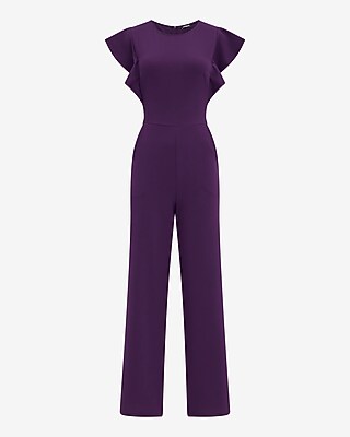 Crew Neck Flutter Sleeve Wide Leg Jumpsuit with Pockets - image 3