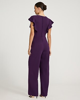 Crew Neck Flutter Sleeve Wide Leg Jumpsuit with Pockets - image 2
