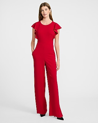 Crew Neck Flutter Sleeve Wide Leg Jumpsuit with Pockets - image 4