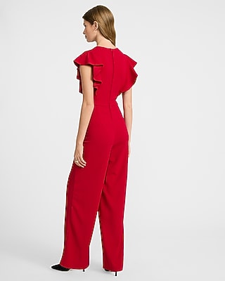 Crew Neck Flutter Sleeve Wide Leg Jumpsuit with Pockets - image 5