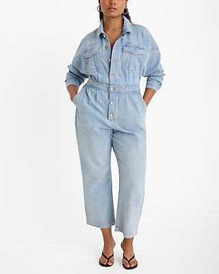 Denim Relaxed Ankle Straight Leg Jumpsuit