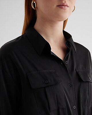 Button Front Tie Waist Wide Leg Cargo Jumpsuit