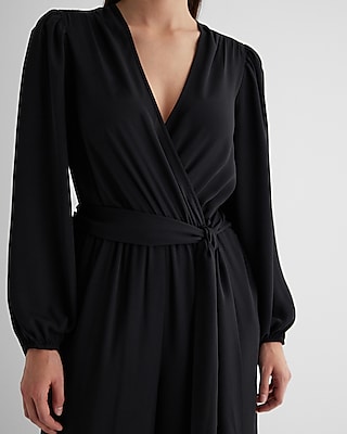 V-Neck Surplice Tie Waist Wide Leg Jumpsuit