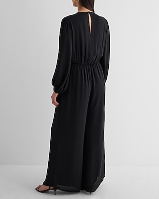 V-Neck Surplice Tie Waist Wide Leg Jumpsuit