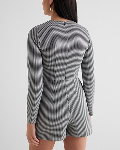 Stush Houndstooth Jumpsuit - Long Sleeve Bodycon