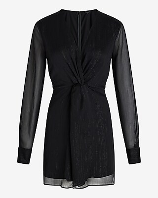Metallic V-Neck Long Sleeve Twist Front Romper - image 4