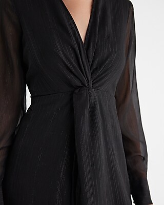Metallic V-Neck Long Sleeve Twist Front Romper - image 2