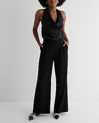 Selah Strapless Wide Leg Vegan Leather Jumpsuit in Black