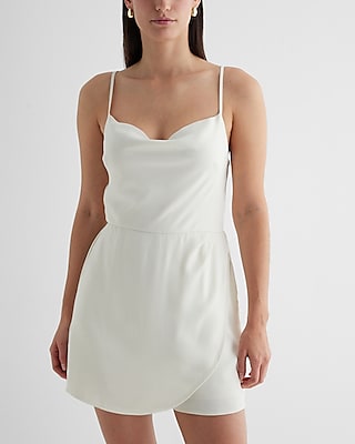 Satin Cowl Neck Surplice Romper