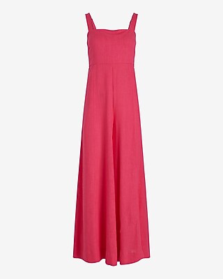 Linen-blend Square Neck Sleeveless Wide Leg Jumpsuit | Express