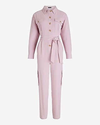 Long Sleeve Tie Waist Utility Jumpsuit | Express
