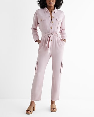 Casual,Work Long Sleeve Tie Waist Utility Jumpsuit Women