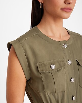 Twill Button Front Utility Romper