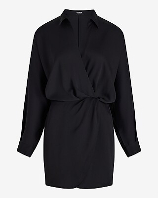 Deep V-neck Surplice Shirt Romper | Express