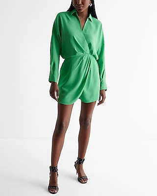 Deep V-Neck Surplice Shirt Romper