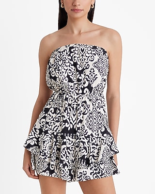 Printed Strapless Tiered Romper