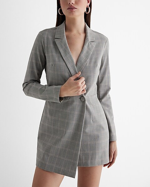 Plaid Long Sleeve Double Breasted Blazer Romper
