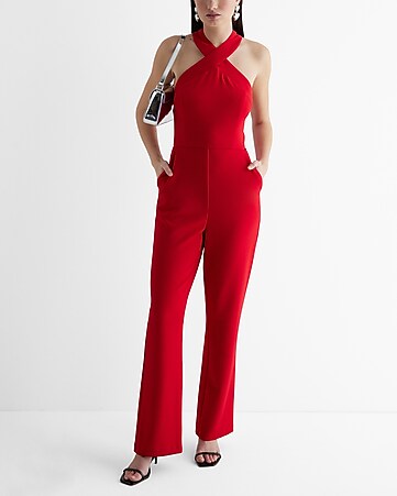 Attractive Solid Formal Rompers Women Jumpsuit Mock Necked Long Sleeve Wide  Leg Overalls Simple Autumn Winter One Piece Bodysuit