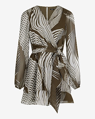EX - LONG SLV SURPLICE TIE WAIST ROMPER - WAVES - 9419907 OTB:PRINT-GREEN:XS