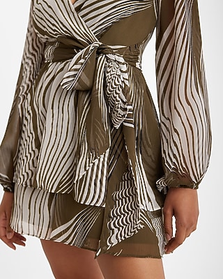 EX - LONG SLV SURPLICE TIE WAIST ROMPER - WAVES - 9419907 OTB:PRINT-GREEN:XS