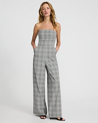 Plaid Strapless Wide Leg Jumpsuit