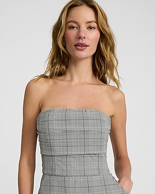 Plaid Strapless Wide Leg Jumpsuit